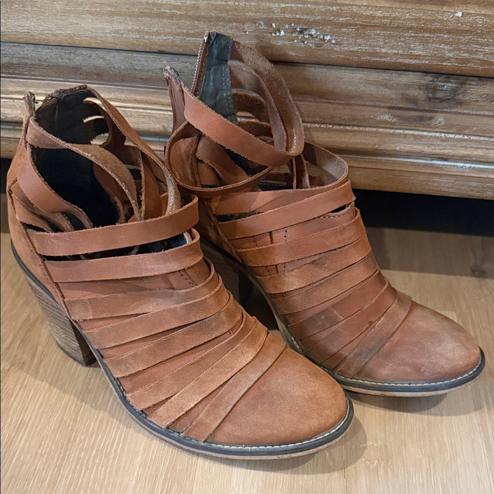Free People Brown Strappy Heeled Boots